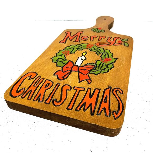 Retro 1970’s Christmas Holiday Hand Crafted Decor Cutting Board Colorful Wood - Picture 5 of 6